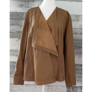 Sejour Soft Cognac Leather and Knit Moto Brown Jacket Women's Size 2X